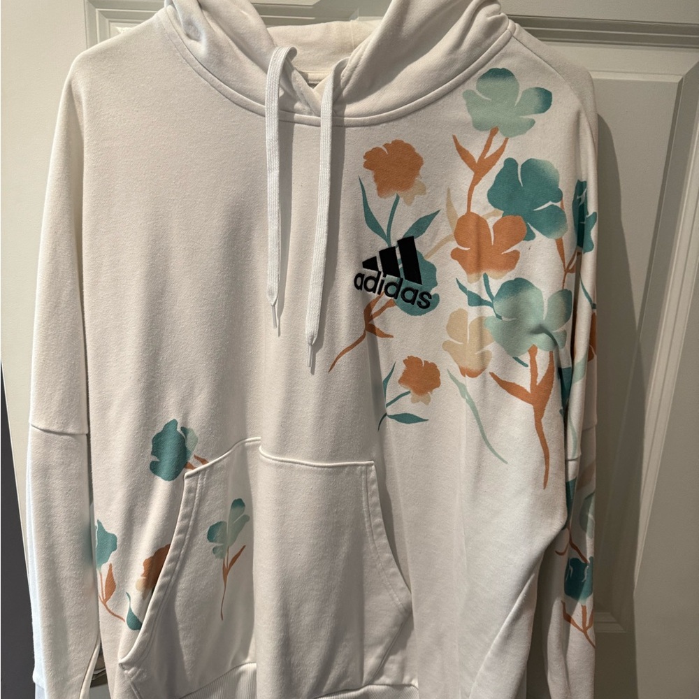 Adidas Cream Hoodie with Logo and flowers 2X